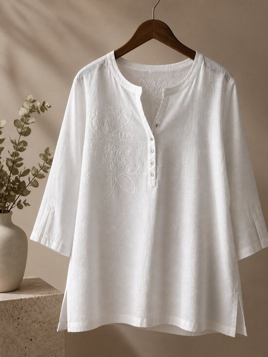 Kenar Tops - NWT Kenar 100% Linen White Embroidered Blouse – Size M NWOT